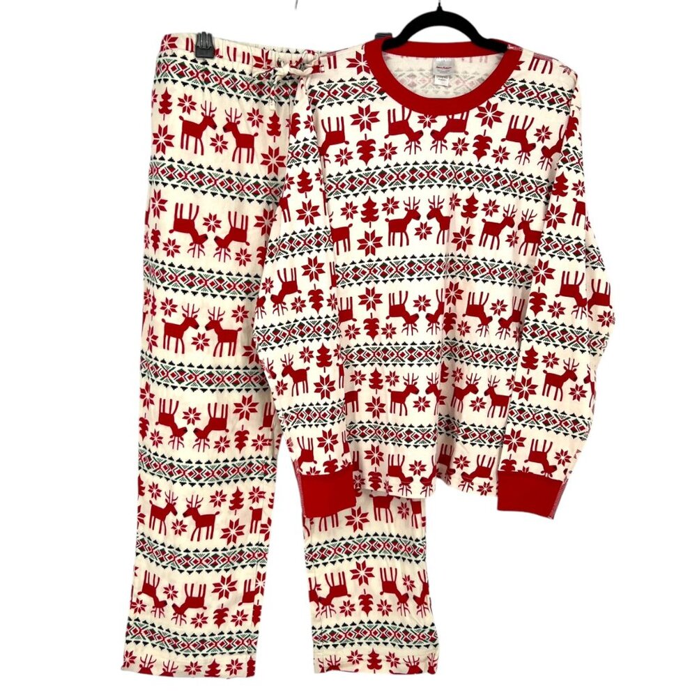 Hanna Andersson Dear Deer Reindeer Organic Cotton Pajamas Red White Size Medium